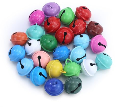 JRSHIRLEYLTD Cascabeles para manualidades, 22 mm, 26 unidades, campanas de metal, con ojales, para manualidades, joyas, decoración de festivales, campanas para mascotas (12 colores), Medium