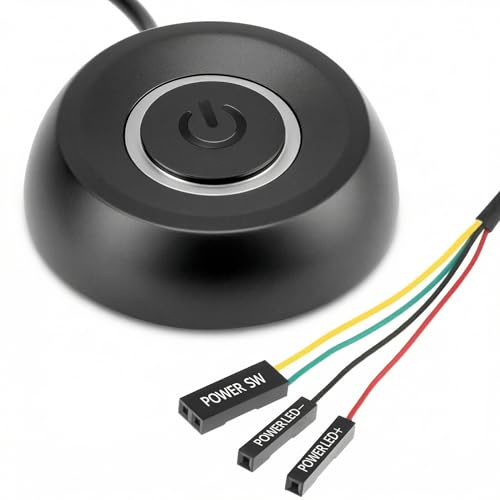 QWORK® Extern strömbrytare för PC med LED-skärm, extern strömbrytare för stationär dator, med 1,8 m kabel, svart