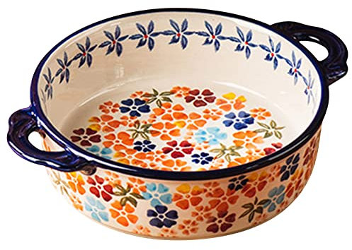 Lasagneform Stor djup, bakformar med handtag, liten gryta för ugn Keramik, rund lasagnepanna Djup-safflor-950ml