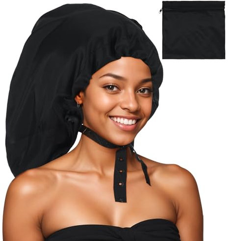 Cuffia per asciugacapelli con cappuccio di grandi dimensioni, per capelli pesanti, lunghi e ricci, portatile, facile da usare, per accelerare l'asciugatura e il condizionamento profondo a casa (nero)
