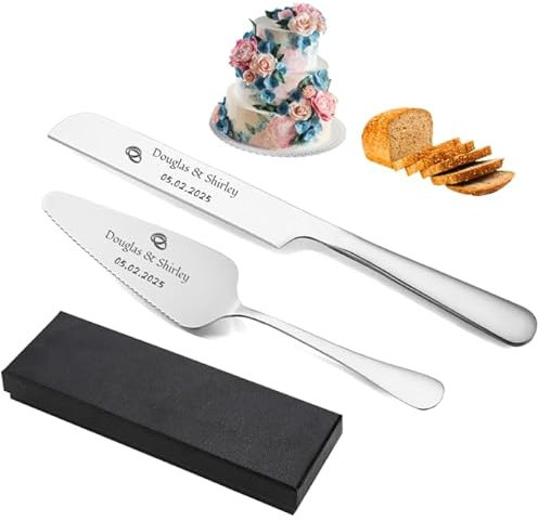 Custom Cake Knife and Server Set with Personalized Engraving Elegant Stainless Steel Cake Cutting Tools for Wedding Anniversary Birthday