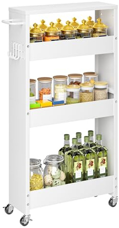 XYZLVSI Slim Storage Cart, Narrow Kitchen Rolling Cart for Small Spaces