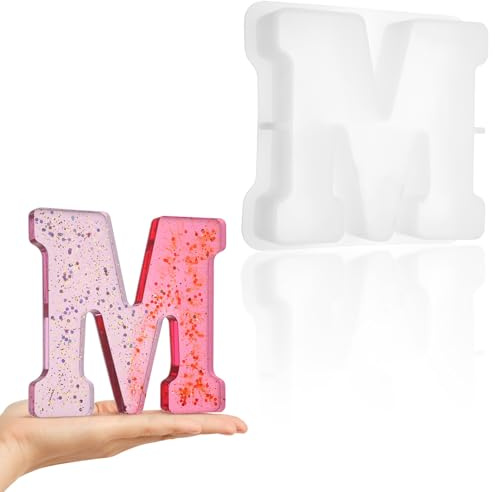 Luxeu Moldes Resina Epoxi Alfabeto 3D, 7 inch Moldes Silicona Letras Grandes, Lavable y Reutilizable, para Bodas, Fiestas Decoración, Resina Epoxi Manualidades, Adornos (M)