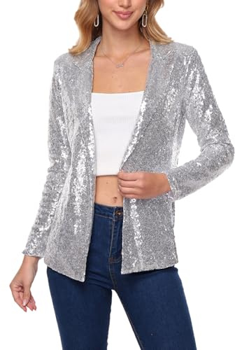 YYPBI Blazer à paillettes pour femme - Manches longues - Ouvert - Pour fête - Cardigan - Vêtement d'extérieur - Décontracté