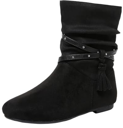 Generisch 2026 Botines Mujer Casual Suede Botines con Flecos para Daily Botas Cómodas de Tacón Bajo Punta Cerrada Perfecto Vaqueros de Invierno, Negro , 41 EU