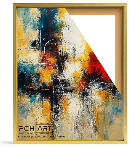 PCH[art] Cornice con giunti nascosti in finitura oro per tele su telaio a cuneo|Dimensioni: 50x70 cm| Cornice senza vetro e senza parete posteriore