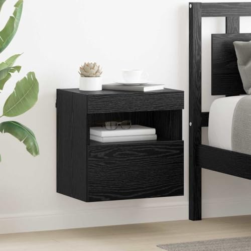 YuuSsea Mueble de pared para TV, aspecto de roble negro, 40 x 30 x 40 cm, con iluminación LED, estante de medios flotante, consola moderna para salón, diseño duradero de madera