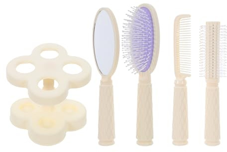 MUCKLILY Set di 4 Pettini Multifunzionali per Chioma da Donna con Specchio Portatile, Pettine Arricciacapelli e Spazzola Massaggiante con Cuscino, Strumenti lo Styling e Modellatura