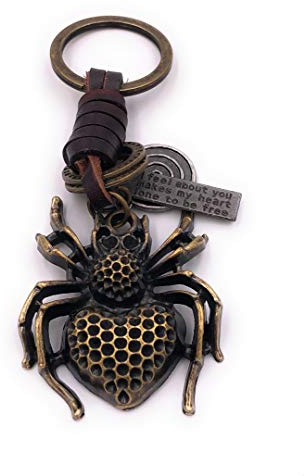 H-Customs Spinne Krabbeltier Tier Ungeziefer Insekt Bronze Kunstleder besonderer Schlüsselanhänger Anhänger