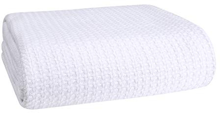 Elvana Home 100% Cotton Bed Blanket, Breathable Bed Blanket Twin Size, Cotton Thermal Blankets Twin, Perfect for Layering Any Bed for All Season, White