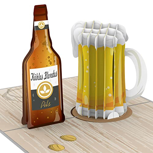 papercrush® Pop-Up Karte Bier - Lustige Happy Beersday Geburtstagskarte mit Bierflasche für Männer (Papa, Freund) zum 18. Geburtstag, Vatertag & Oktoberfest - Witzige 3D Glückwunschkarte mit Bierkrug