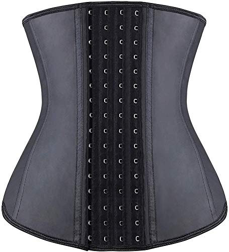 YIANNA Waist Trainer Damen Long Torso 4 Haken Korsett Taillenformer Underbust Corset Ftiness Korsage Bauch Weg Taillen Mieder Corsagen Schwarz XS11211