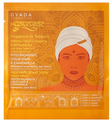 GYADA COSMETICS, Hyalurvedic Impacco Ayurvedico In Tessuto Riflessante Gold Hair, Trattamento Protettivo e Illuminante su Nuances Bionde e Chiare, con Cuffia a Effetto Termico, 60 ml