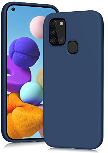YATWIN Hülle für Samsung Galaxy A21S, Silikon Handyhülle mit Futter, 1mm Kamera und Displayschutz, Dünn & Leicht, Anti Kratzer Case, Blau