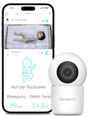 Sense-U Monitor de video para bebés con cámara remota de zoom panorámico, audio de fondo, detección de movimiento y sin tarifa mensual (compatible con el monitor de movimiento Sense-U para bebé)