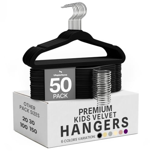 Utopia Home Perchas de Terciopelo para niños - Perchas duraderas de 11 Pulgadas para el Armario del bebé, Antideslizantes para Todos los días (Negro, Paquete de 50)