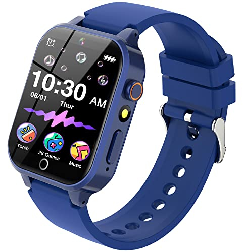 Kids Smart Watch Boys Girls,Smartwatch with HD Touchscreen Camera 26 Games Music Player Video Alarm Step Counter, Kids Watch for Children Toys Birthday Gifts for 4-12 Years Old (Navy blue)