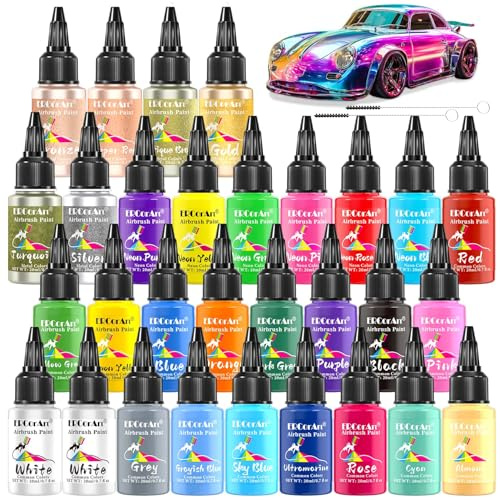 ERCorArt Airbrush Paint Set 30 Colours Acrylic Air Brush Paint, Water Based Airbrush Paints for Metal, Plastic Models, Shoes, Glass, Wood, Paper, DIY Crafts - 20 ml/Bottle