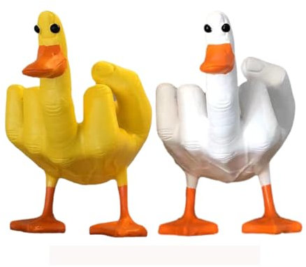 eLymwoo Paquete de 2 estatuas de pato de dedo medio, divertida estatua de pato – Escultura de pato decorativa de resina para el hogar – Soporte para teléfono y llaves – Regalo de broma peculiar (1