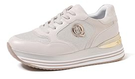 QUEEN HELENA Sneakers con Plateau Scarpe da Ginnastica Platform Leggere Casual Donna X30-16 (Oro, Sistema Taglie Calzature EU, Adulto, Donna, Numero, Media, 38)