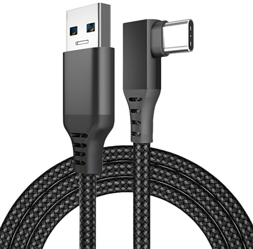 MMOBIEL VR Link Kabel USB zu USB-C für Meta Quest 3S / 3/2 / Pro, Pico 4 Ultra / 4 und PC/Steam VR 90 Grad Typ-C Nylon Geflochtenes Kabel für VR Headset Gaming - 5m - Schwarz