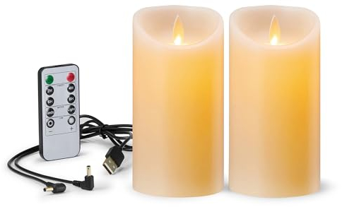 FiiMoo Candele LED Ricaricabile, 2 Pezzi, Candele Batteria, Candele LED Senza Fiamma, con Cavo di Ricarica USB, Flickering Flameless Candele con Telecomando, per Decorazione di Natale-10cm Avorio