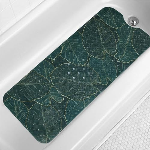 Palm Leaves Bathtub Mat Non Slip 40x16in Palm Leaves Extra Long Bath Mat for Tub Bohemian Abstract Art Anti Slip Shower Mat for Bathroom with Large Drain Holes and Suction Cups Quality Bath Mats Decor