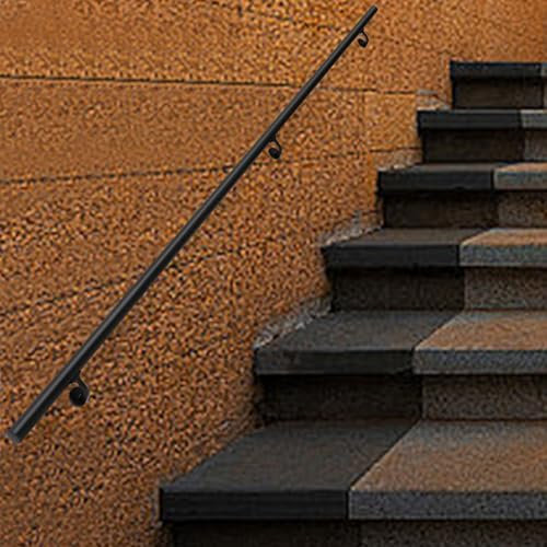 Barandilla de escalera de hierro forjado de metal negro para escalones, barra de agarre para montaje en pared para seguridad de 300 cm