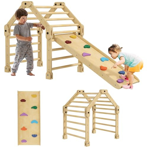 AIYAPLAY 3 en 1 Escalada para Niños Montessori Marco de Escalada Plegable para Niños de 18-48 Meses con Rampa para Deslizarse o Escalar Multicolor