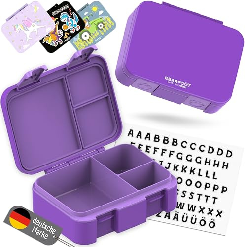 BEARFOOT Bento Box COMPACT | BPA-freie Kinder Brotdose für Schule & Kindergarten | Auslaufsichere Lunchbox für Mädchen & Jungen | Praktisch, leicht & kompakt (Dunkellila, 650ml)