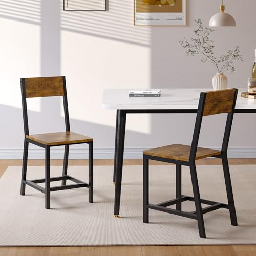 YOUDENOVA Esszimmerstühle 2er Set, Stabiles Metallgestell, Bequeme Küchenstühle mit Rückenlehne, Geeignet für Wohnzimmer, Esszimmer und Küche, Vintage-Braun, Bis 150 kg Belastbar