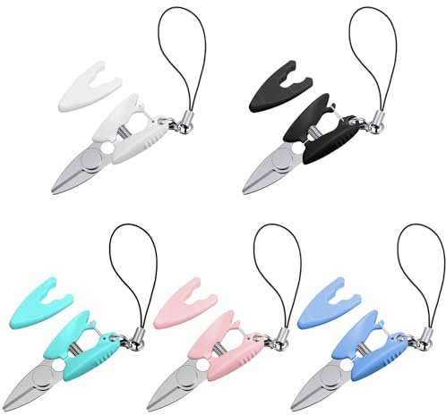 PEOVLVN 5 Pcs Tiny Scissors with Cover, Colorful Small Craft Scissors Mini Travel Keychain Scissor for Embroidery Paper Cutting Sewing Knitting Crafting Scrapbooking Supplies