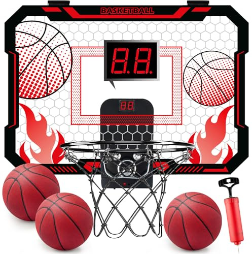VROGTIK Canasta de baloncesto interior para niños, mando a distancia, soporte sobre la puerta, marcador - regalos para niños y niñas de 4 a 12 años (rojo)