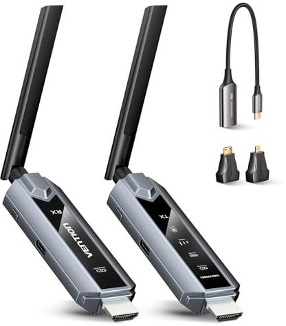 VENTION Transmisor y Receptor HDMI Inalámbrico 656FT con Pantalla LED y Control térmico, hasta 6 RXs, Plug & Play extiende señal 4K Desde PC/proyector/TV Box(1TX+1RX)