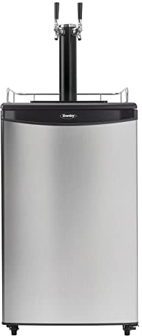 Danby DKC054A1BSL2DB 5.4 Cu.Ft. Double Tap Kegerator, Auto Defrost and Mechanical Thermostat, Keg Cooler with Scratch-Resistant Worktop and Reversible Door Hinge, Steel