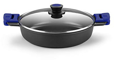 BRA Advanced Cacerola baja 28 cm, aluminio fundido con antiadherente, sin PFOA reforzado de rendimiento superior y resistencia a los arañazos y a la abrasión, Inducción Negro Y Azul