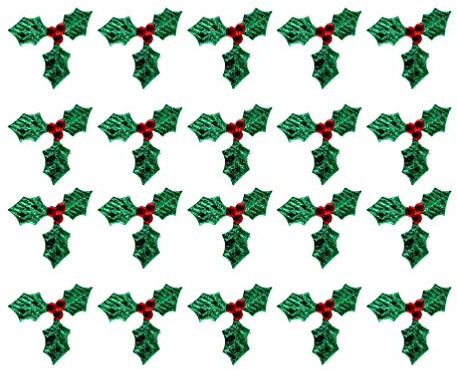 Artibetter 100pcs Mini Triple Leaf Holly Berries Embellishments for Christmas Tag and Card Making