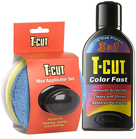 T-Cut Color Fast Black Scratch Remover, Paintwork Restorer, Car Polish, 500 ml plus Wax Applicator Set with Handle