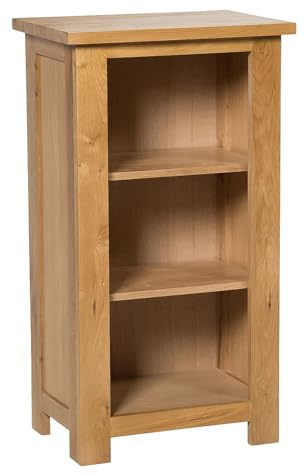 Hallowood Furniture Waverly Oak Bookcase, Solid Oak Furniture Narrow Book Shelf with 2 Adjustable Shelves, Light Oak Low Bookshelf, Small Shelf Unit for Bedroom, Home Office, Living Room