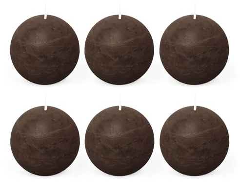 Spaas 6x Candela a sfera in stile rustico 80 mm 24 ore, marrone scuro