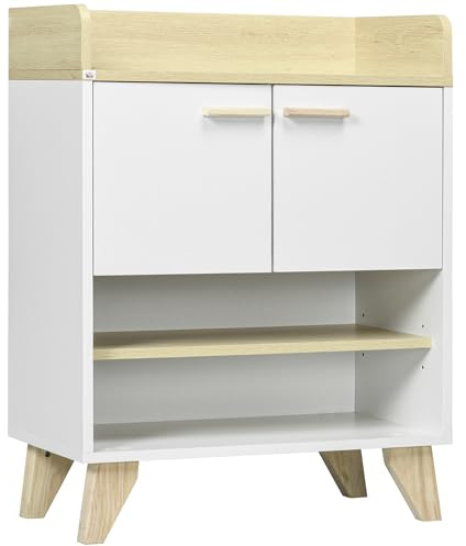 HOMCOM Mobiletto Multiuso con Armadietto e Ripiani Aperti, Mobile da Soggiorno, Cucina, Ufficio in Legno Bianco, 60x30x78cm