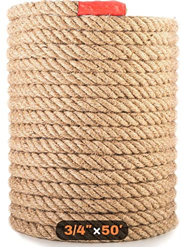 Morelux 3/4 (20mm) Diameter Twisted Natural Fiber Rope: Heavy Duty Jute & Hemp Style Manila Rope for Crafts, Garden Fencing, Deck Railing & Outdoor Decorative Use (50ft Length)