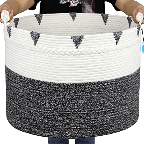 Casaphoria Grand panier à couvertures de 55,9 x 40,6 cm, paniers tissés bohèmes pour oreillers, corde de coton, rangement pour serviettes, organiseur rond, pliable, panier tissé décoratif pour salon