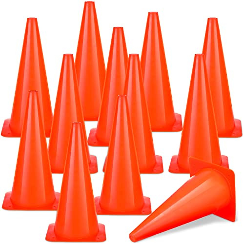 Reginary 12 Pcs 15 Inch Traffic Cones, Road Safety, Plastic Cones for Parking Lot Driving Training, Soccer Basketball Drills Indoor Outdoor Activity Festive Event(Orange)