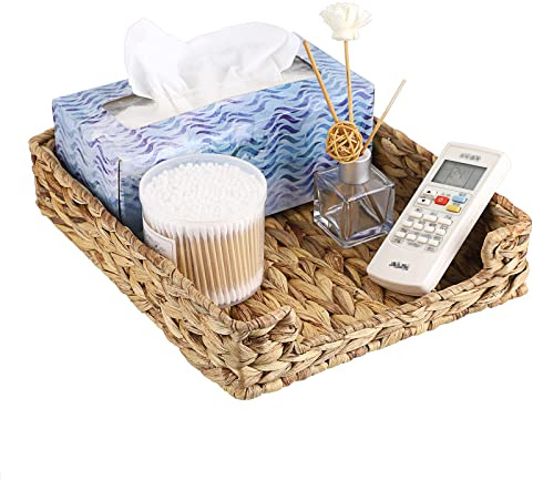 BTSKY Multipurpose A4 File Tray Natural Water Hyacinth Desk Tray Organizer Woven Letter Size Desk Documents Trays Magazine Files Storage Basket Organizer Bin for Office Cosmetics Bathroom