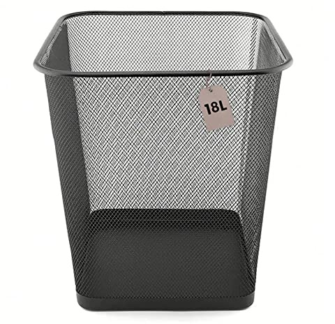 Detectalia Cestino in Rete Metallica 18 Litri Nero Quadrato 27 x 27 x 30 cm. Cestini per la Carta o Per Tavolo da Lavoro,Cestino Scrivania per Ufficio o Casa,Cestino per il Riciclaggio,Cucina o Bagno