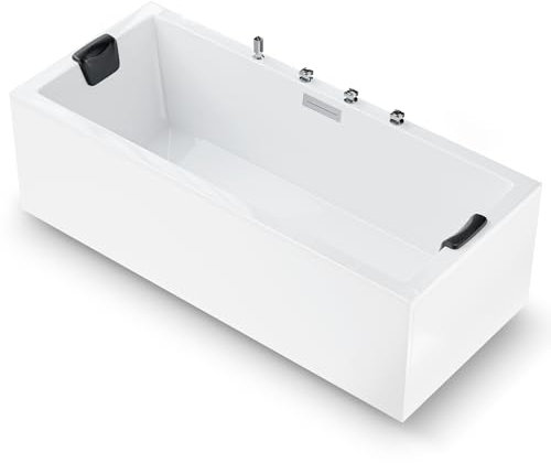 AQUADE Acryl Badewanne 190x90 Modell: Neu Ulm - Weiß Badewanne Komplettset 190x90 - Badewannen mit Wannenfüßen + Schürze + Wannenrandarmatur + Nackenkissen