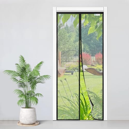 SJLDWTMT Mosquitera Puerta Magnetica 85x200cm, Cortina Mosquitera con Imanes Potentes, Fácil Instalación, Cierre Automático, Fácil para Niños y Mascotas, para Puerta de Sala/Balcón/Patio, Negro