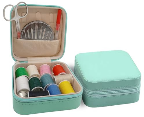 Mini scatola da cucito portatile, set da cucito, kit da cucito completo, scatola da cucito magnetica, scatola da cucito con tampone e fili (blu)