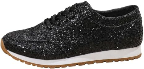 shownicer Scarpe Donna Paillettes Sneaker con Lacci Moda Schuche Glitter Sneaker Casual Piattaforma Scarpe Sportive Fitness Sneakers A Nero 37 EU